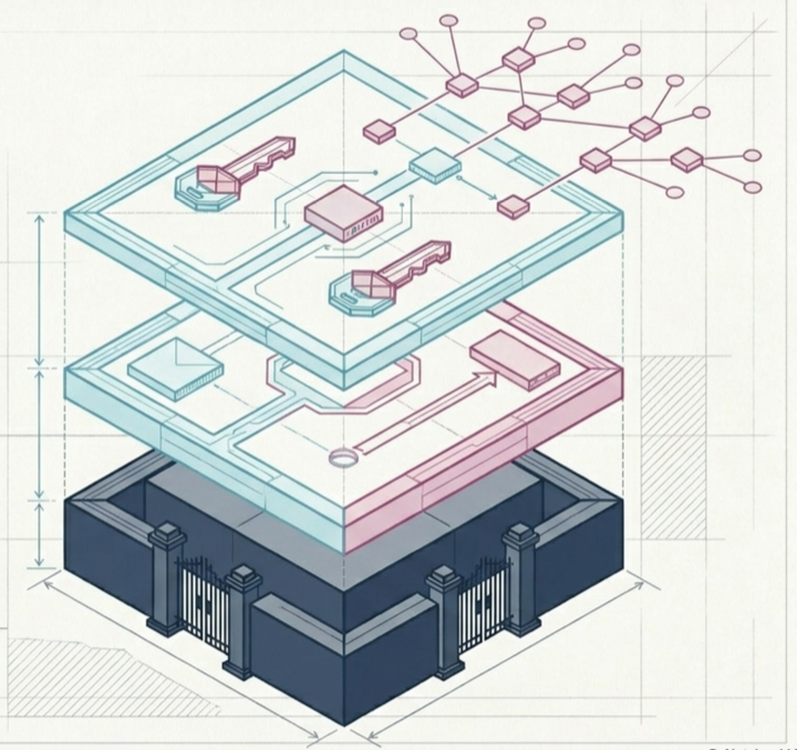 Three-layer isometric stack: agents on top, AI Agent Gateway in the middle, gated downstream systems at the base